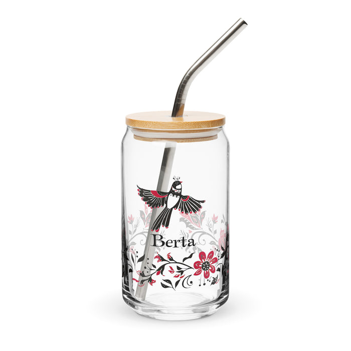 Berta Exclusive Name Art Piece Lattina di Vetro a Forma di Casa Ufficio Lavoro Messicano Orgoglio Spagnolo Regalo Tazza Calligrafia Unica nel Suo Genere Vetro | B24