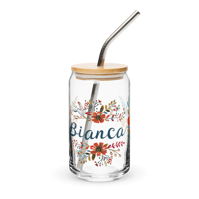 Bianca Exclusive Name Art Piece Can-Shaped Glass Home Office Work Mexican Spanish Pride Gift Cup One-Of-A-Kind Calligraphy Glass | B2