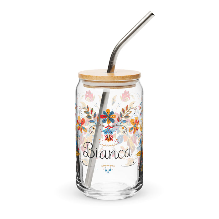 Bianca Exclusive Name Art Piece Can-Shaped Glass Home Office Work Mexican Spanish Pride Gift Cup One-Of-A-Kind Calligraphy Glass | B4