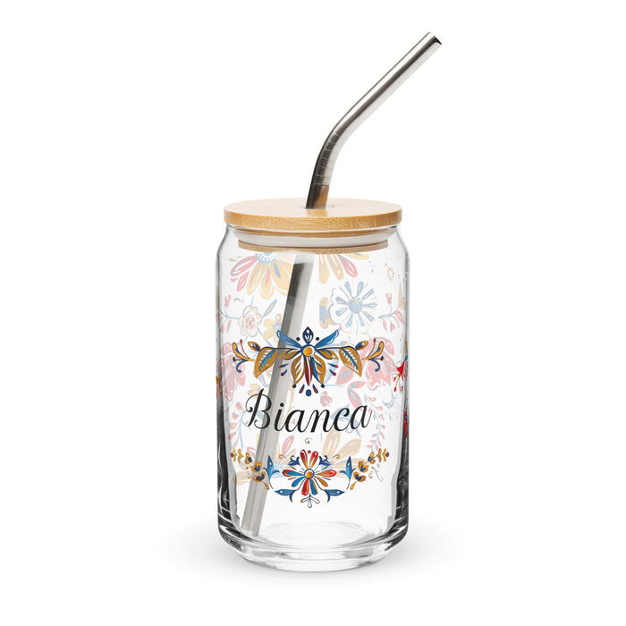 Pièce d'art exclusive Bianca en verre en forme de canette pour la maison, le bureau, le travail, la fierté mexicaine et espagnole, tasse cadeau, verre de calligraphie unique en son genre | B7