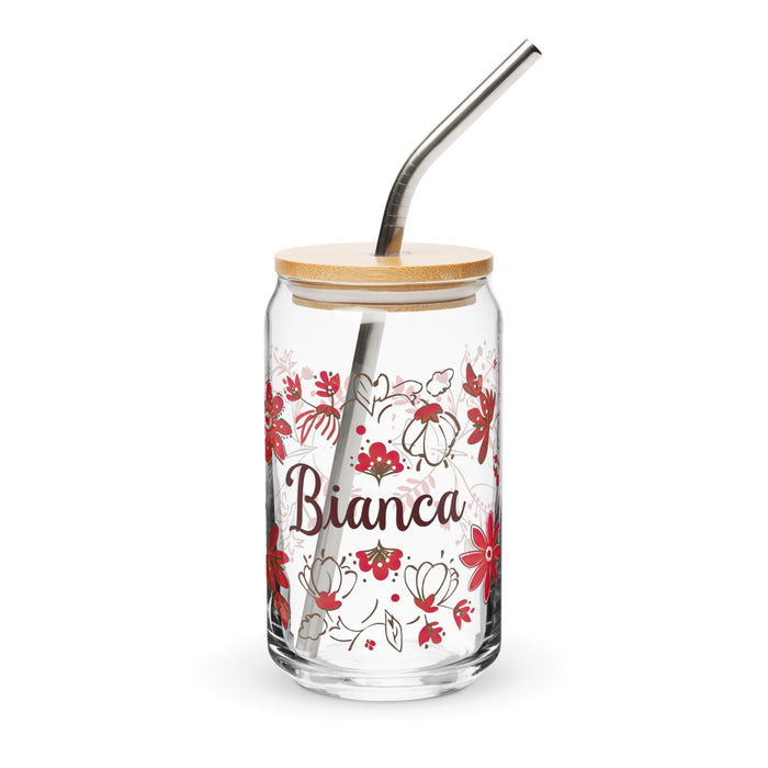 Bianca Exclusive Name Art Piece Lattina di Vetro a Forma di Casa Ufficio Lavoro Messicano Orgoglio Spagnolo Regalo Tazza Calligrafia Unica nel Suo Genere Vetro | B11