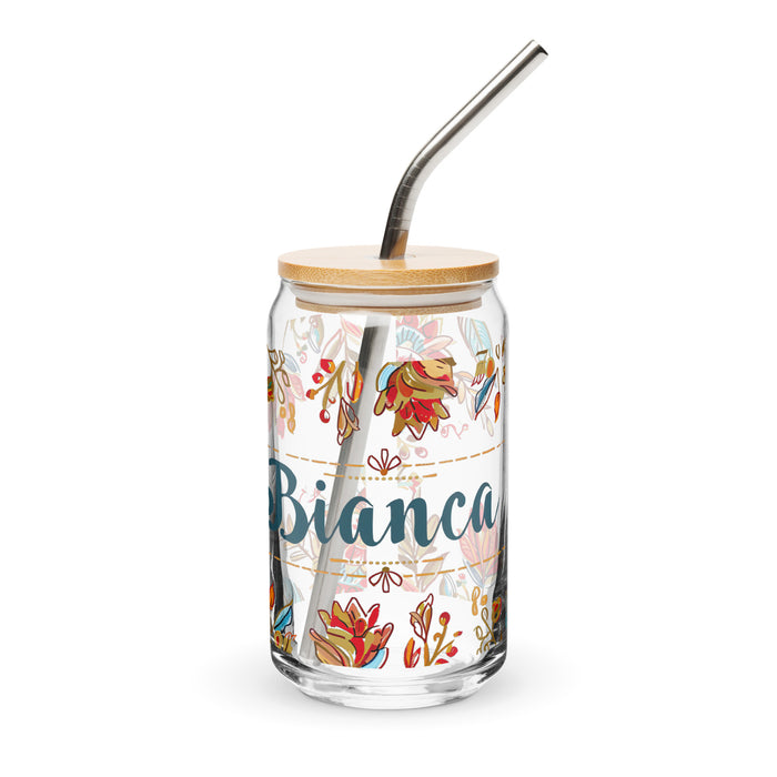 Bianca Exclusive Name Art Piece Lattina di Vetro a Forma di Casa Ufficio Lavoro Messicano Orgoglio Spagnolo Regalo Tazza Calligrafia Unica nel Suo Genere Vetro | B12