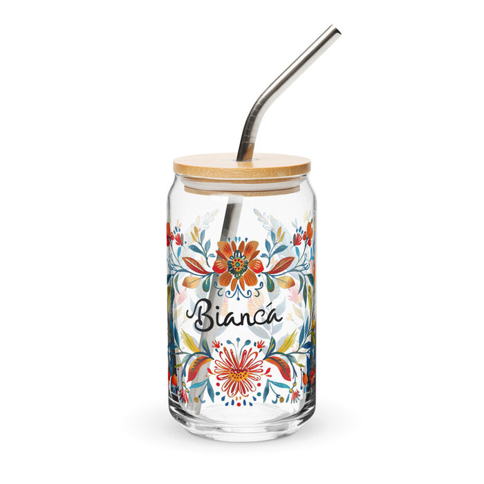 Bianca Exclusive Name Art Piece Can-Shaped Glass Home Office Work Mexican Spanish Pride Gift Cup One-Of-A-Kind Calligraphy Glass | B13