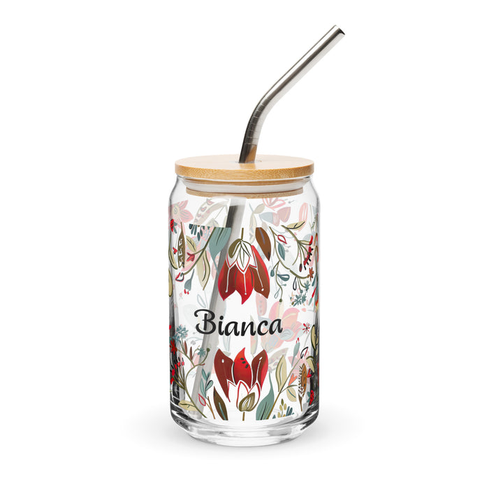 Pieza de arte con nombre exclusivo de Bianca, vaso de vidrio con forma de lata, regalo para el hogar, la oficina, el trabajo, orgullo mexicano, vaso de vidrio con caligrafía única en su tipo | B15