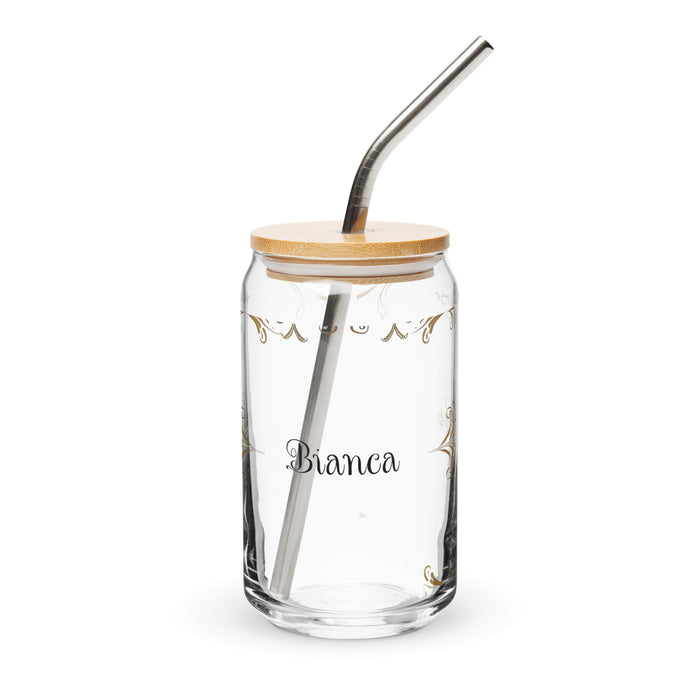 Bianca Exclusive Name Art Piece Can-Shaped Glass Home Office Work Mexican Spanish Pride Gift Cup One-Of-A-Kind Calligraphy Glass | B17