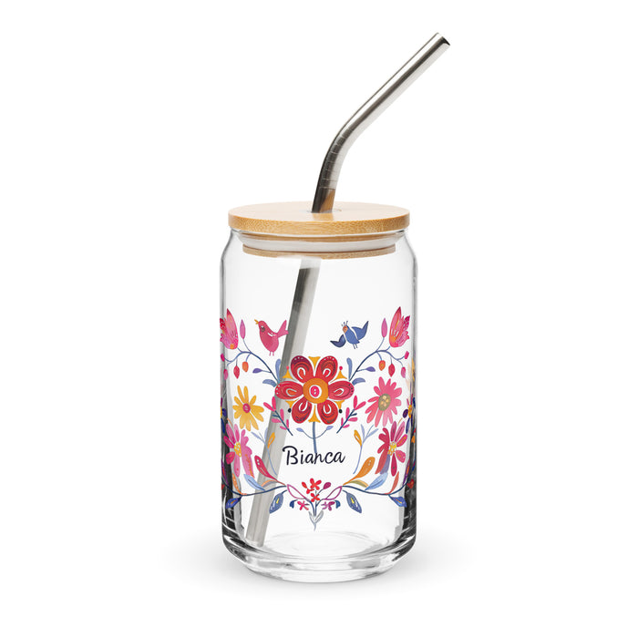 Pièce d'art exclusive Bianca en verre en forme de canette pour la maison, le bureau, le travail, la fierté mexicaine et espagnole, tasse cadeau, verre de calligraphie unique en son genre | B20