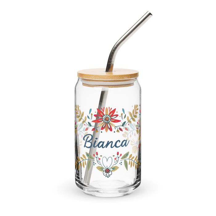 Pièce d'art exclusive Bianca en verre en forme de canette pour la maison, le bureau, le travail, la fierté mexicaine et espagnole, tasse cadeau, verre de calligraphie unique en son genre | B21