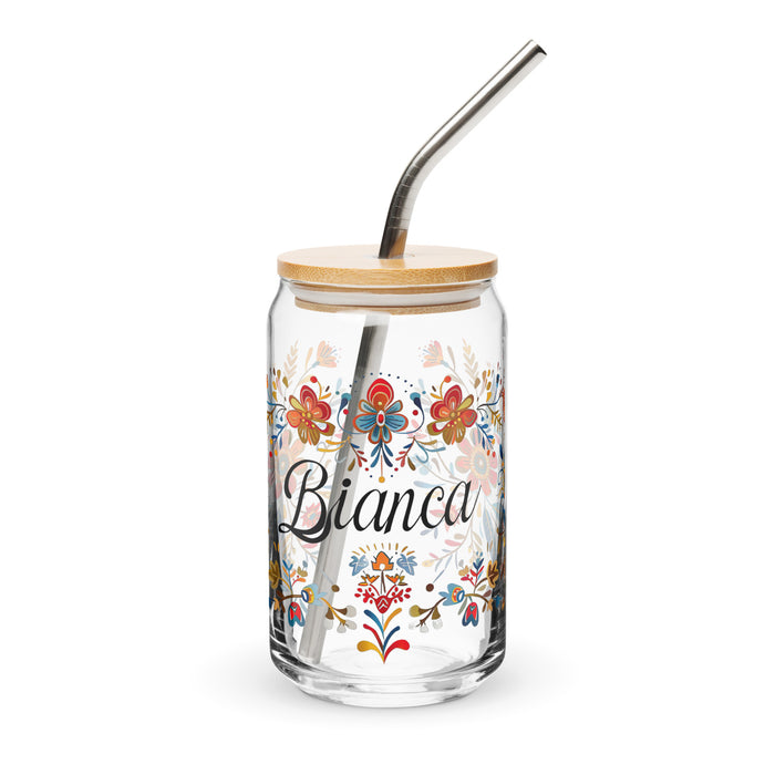 Pièce d'art exclusive Bianca en verre en forme de canette pour la maison, le bureau, le travail, la fierté mexicaine et espagnole, tasse cadeau, verre de calligraphie unique en son genre | B23