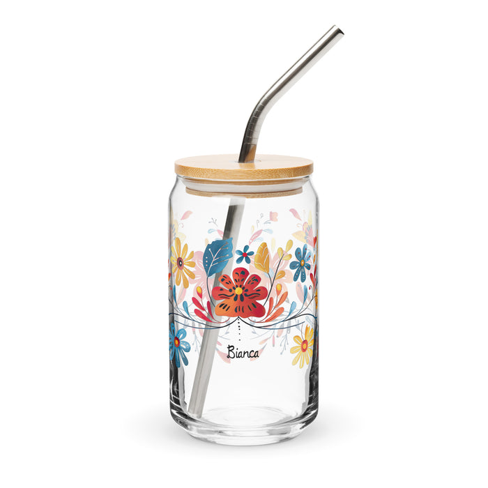 Pièce d'art exclusive Bianca en verre en forme de canette pour la maison, le bureau, le travail, la fierté mexicaine et espagnole, tasse cadeau, verre de calligraphie unique en son genre | B25