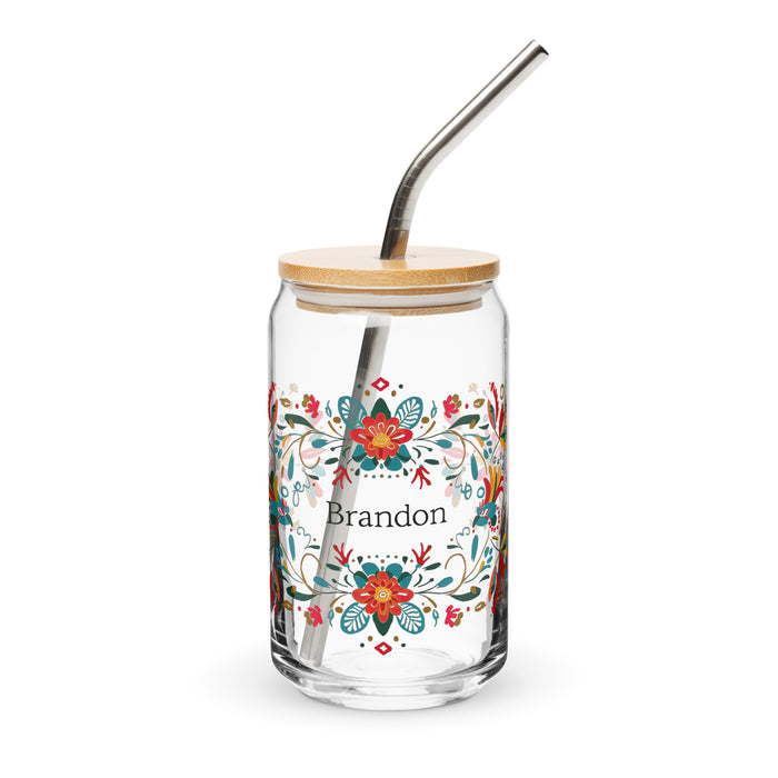 Brandon Exclusive Name Art Piece Can-Shaped Glass Home Office Work Mexican Spanish Pride Gift Cup One-Of-A-Kind Calligraphy Glass | B3