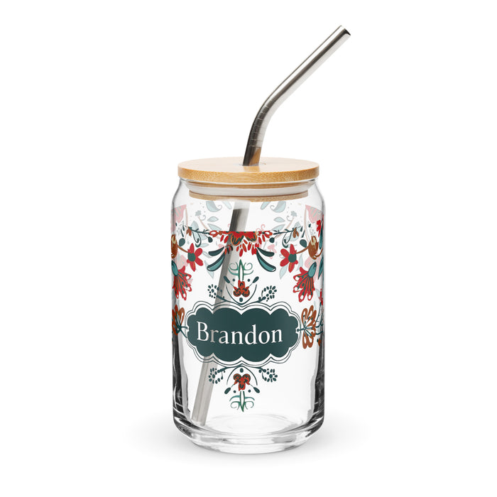 Brandon Exclusive Name Art Piece Can-Shaped Glass Home Office Work Mexican Spanish Pride Gift Cup One-Of-A-Kind Calligraphy Glass | B6