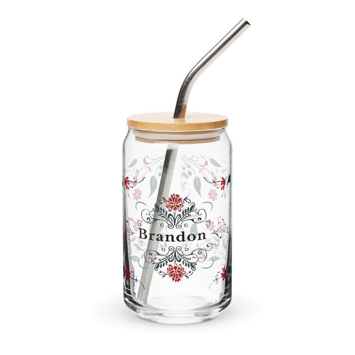 Brandon Exclusive Name Art Piece Can-Shaped Glass Home Office Work Mexican Spanish Pride Gift Cup One-Of-A-Kind Calligraphy Glass | B7