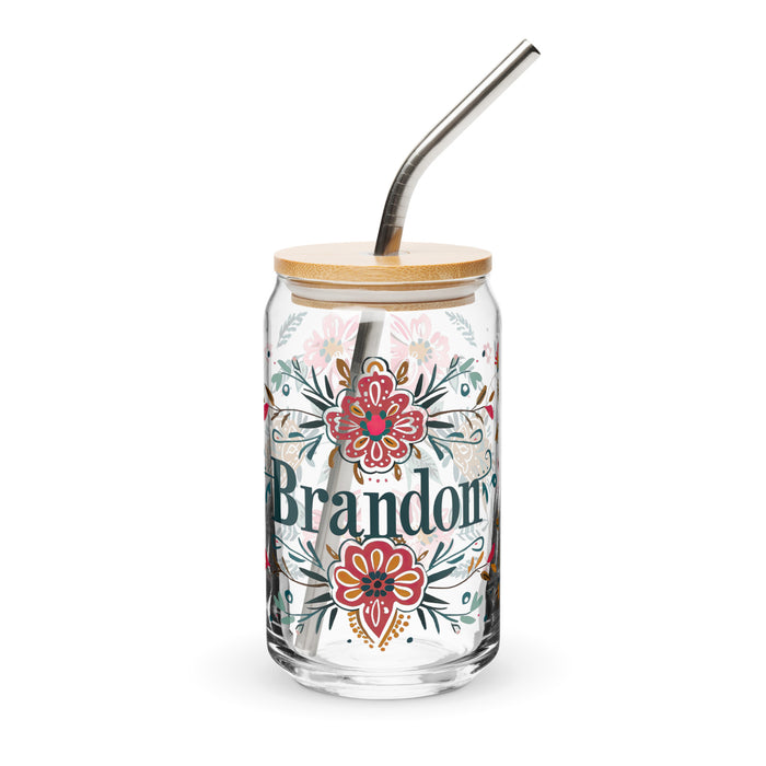 Brandon Exclusive Name Art Piece Can-Shaped Glass Home Office Work Mexican Spanish Pride Gift Cup One-Of-A-Kind Calligraphy Glass | B8