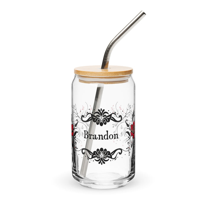 Brandon Exclusive Name Art Piece Can-Shaped Glass Home Office Work Mexican Spanish Pride Gift Cup One-Of-A-Kind Calligraphy Glass | B9