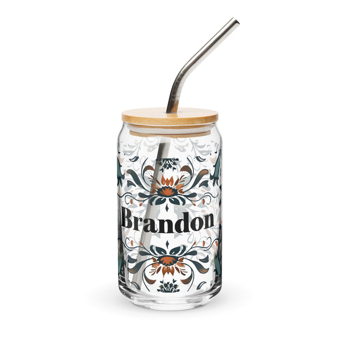 Brandon – Exklusives Namenskunstwerk – Dosenförmiges Glas für Zuhause, Büro, Arbeit, mexikanischer und spanischer Stolz – Geschenktasse – Einzigartiges Kalligraphieglas | B11