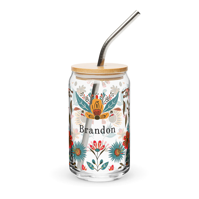 Brandon Exclusive Name Art Piece Can-Shaped Glass Home Office Work Mexican Spanish Pride Gift Cup One-Of-A-Kind Calligraphy Glass | B14