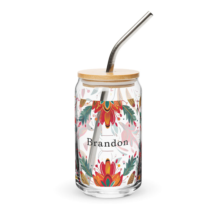 Brandon – Exklusives Namenskunstwerk – Dosenförmiges Glas für Zuhause, Büro, Arbeit, mexikanischer und spanischer Stolz – Geschenktasse – Einzigartiges Kalligraphieglas | B15