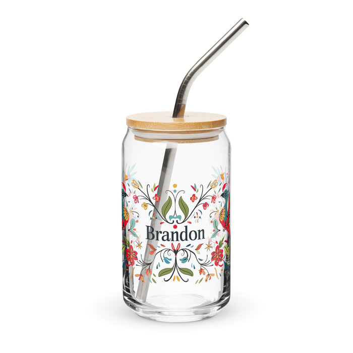 Brandon Exclusive Name Art Piece Can-Shaped Glass Home Office Work Mexican Spanish Pride Gift Cup One-Of-A-Kind Calligraphy Glass | B18