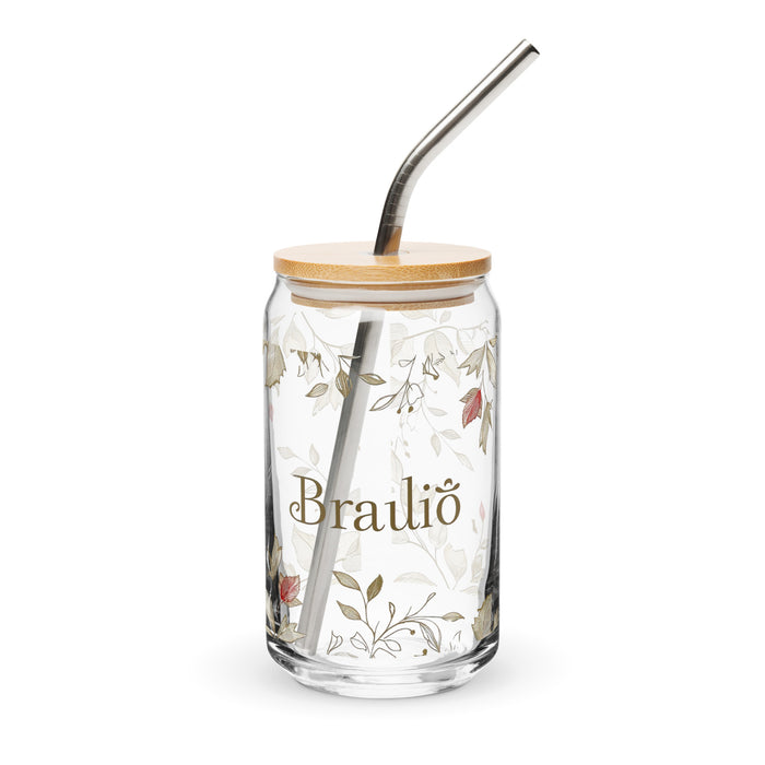 Braulio Exclusive Name Art Piece Can-Shaped Glass Home Office Work Mexican Spanish Pride Gift Cup One-Of-A-Kind Calligraphy Glass | B1