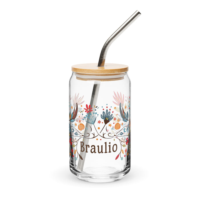 Braulio Exclusive Name Art Piece Can-Shaped Glass Home Office Work Mexican Spanish Pride Gift Cup One-Of-A-Kind Calligraphy Glass | B2