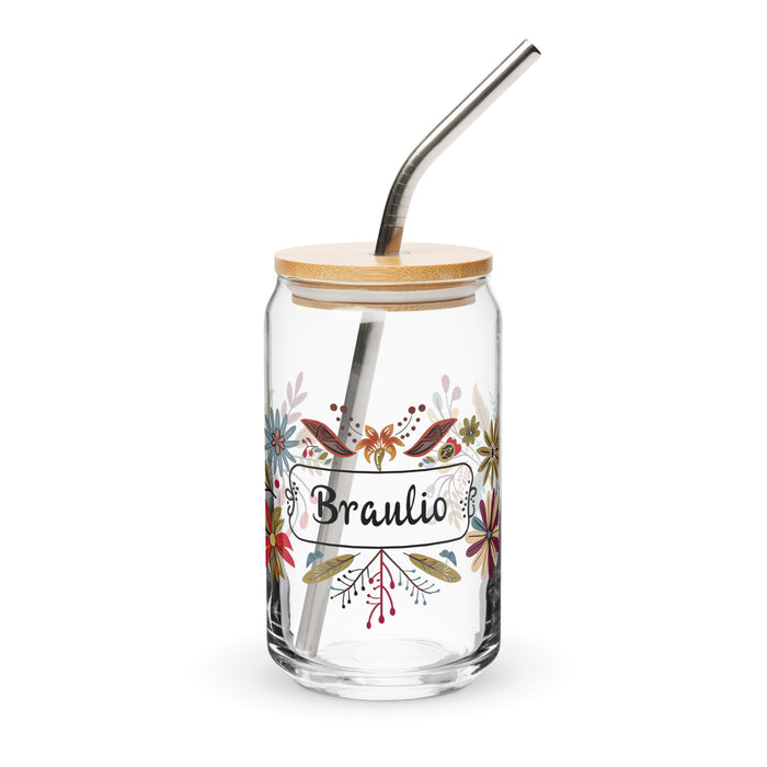 Braulio Exclusive Name Art Piece Can-Shaped Glass Home Office Work Mexican Spanish Pride Gift Cup One-Of-A-Kind Calligraphy Glass | B3