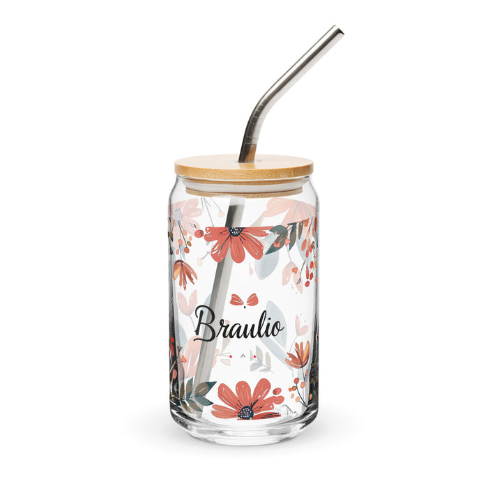 Braulio Exclusive Name Art Piece Can-Shaped Glass Home Office Work Mexican Spanish Pride Gift Cup One-Of-A-Kind Calligraphy Glass | B4