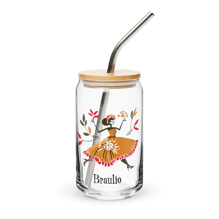 Pièce d'art exclusive de Braulio en verre en forme de canette pour la maison, le bureau, le travail, la fierté mexicaine et espagnole, tasse cadeau, verre de calligraphie unique en son genre | B8