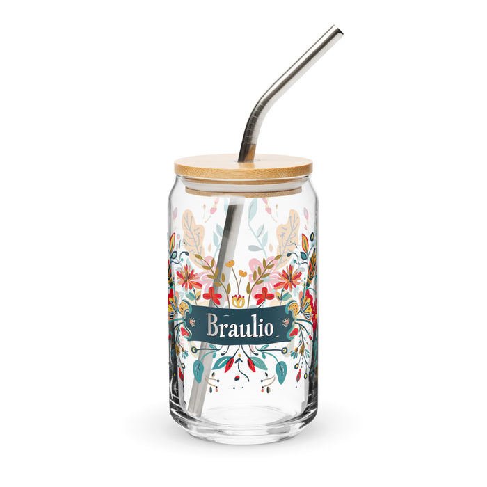 Pièce d'art exclusive de Braulio en verre en forme de canette pour la maison, le bureau, le travail, la fierté mexicaine et espagnole, tasse cadeau, verre de calligraphie unique en son genre | B11