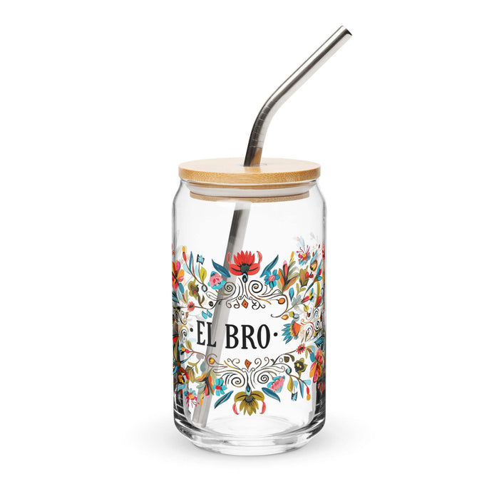 El Bro Exclusive Art Piece Can-Shaped Glass Home Office Work Mexican Spanish Pride Gift Cup One-Of-A-Kind Calligraphy Glass | E5