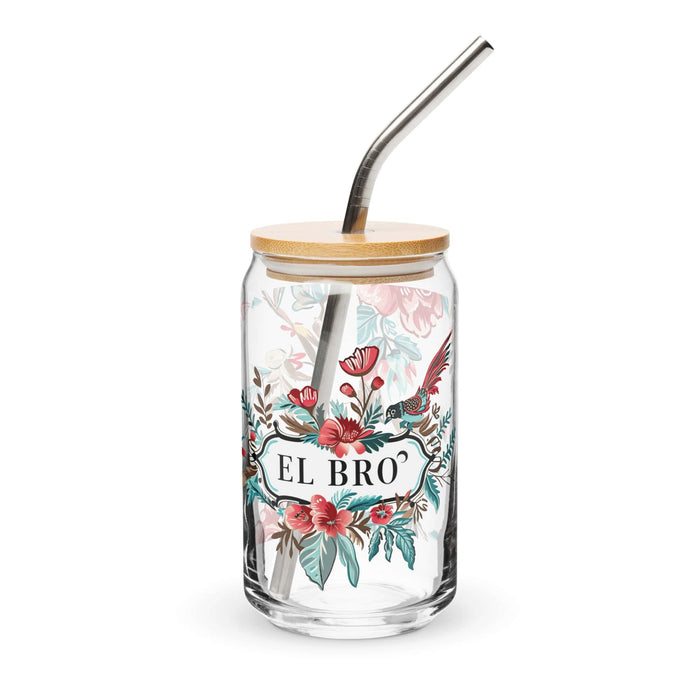 El Bro Exclusive Art Piece Can-Shaped Glass Home Office Work Mexican Spanish Pride Gift Cup One-Of-A-Kind Calligraphy Glass | E6