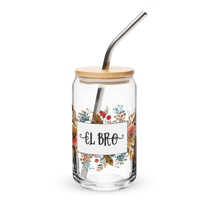 El Bro Exclusive Art Piece Can-Shaped Glass Home Office Work Mexican Spanish Pride Gift Cup One-Of-A-Kind Calligraphy Glass | E9