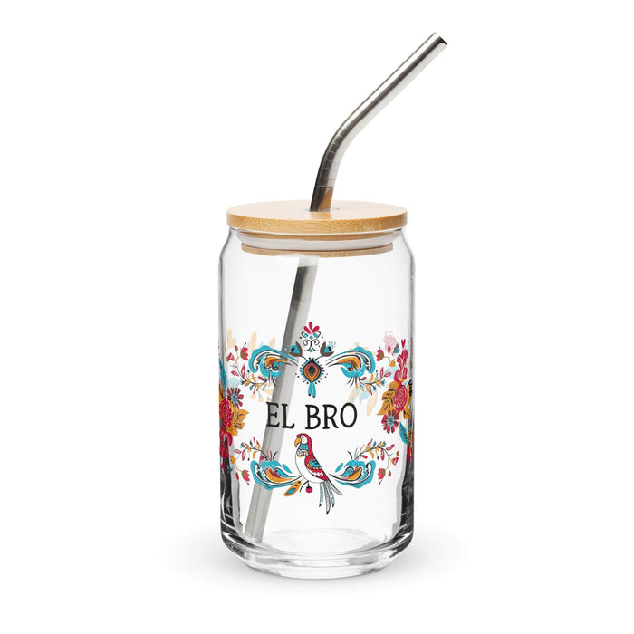 El Bro Exclusive Art Piece Can-Shaped Glass Home Office Work Mexican Spanish Pride Gift Cup One-Of-A-Kind Calligraphy Glass | E16