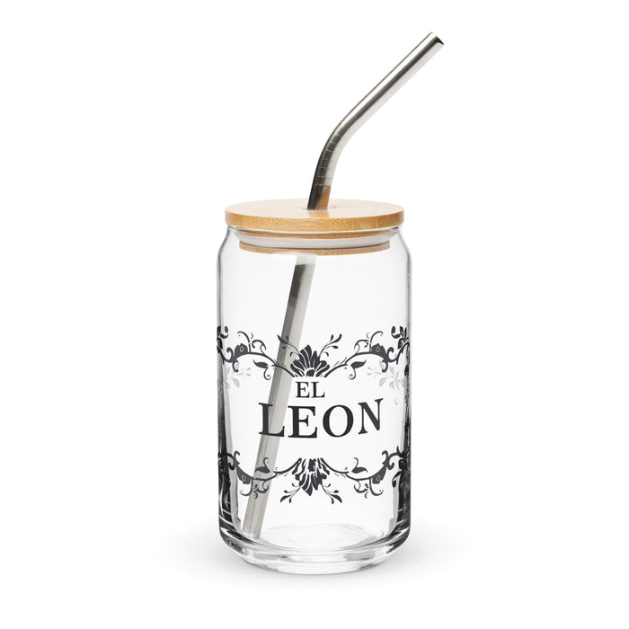 El León Exclusive Art Piece Can-Shaped Glass Home Office Work Mexican Spanish Pride Gift Cup One-Of-A-Kind Calligraphy Glass | E3