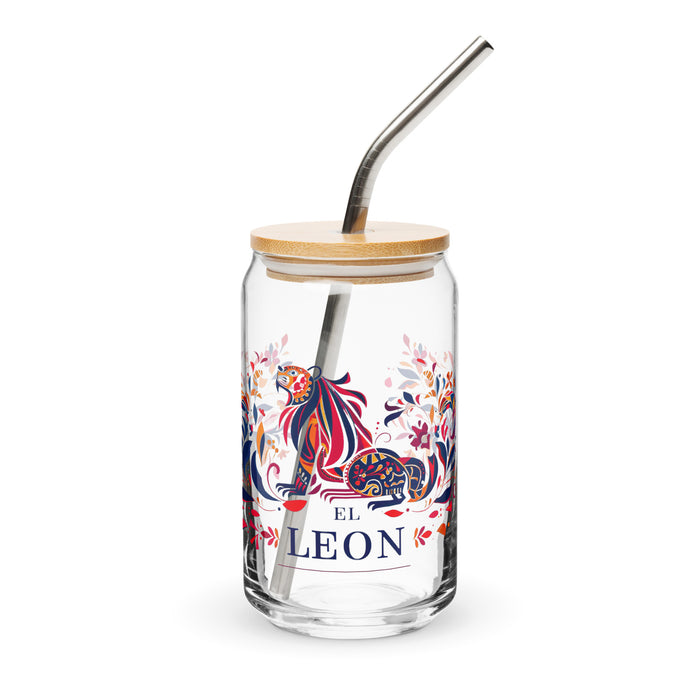 El León Pièce d'art exclusive en verre en forme de canette Bureau à domicile Travail Tasse cadeau de fierté espagnole mexicaine Verre de calligraphie unique en son genre | E4