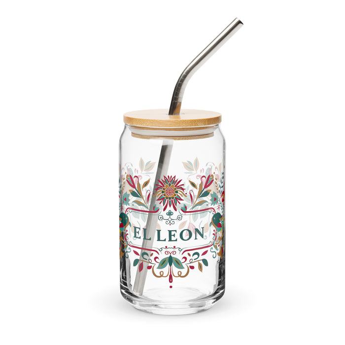 El León Exclusive Art Piece Can-Shaped Glass Home Office Work Mexican Spanish Pride Gift Cup One-Of-A-Kind Calligraphy Glass | E8