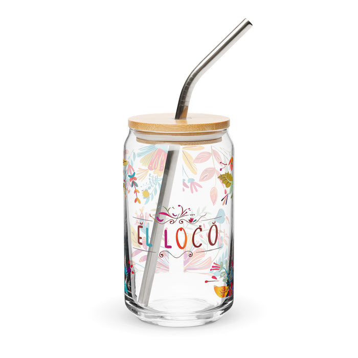 El Loco Exclusive Art Piece Can-Shaped Glass Home Office Work Mexican Spanish Pride Gift Cup One-Of-A-Kind Calligraphy Glass | E3