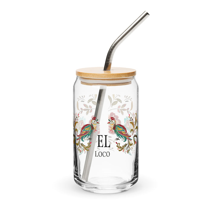 El Loco Exclusive Art Piece Can-Shaped Glass Home Office Work Mexican Spanish Pride Gift Cup One-Of-A-Kind Calligraphy Glass | E5