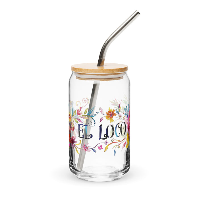 El Loco Exclusive Art Piece Can-Shaped Glass Home Office Work Mexican Spanish Pride Gift Cup One-Of-A-Kind Calligraphy Glass | E7