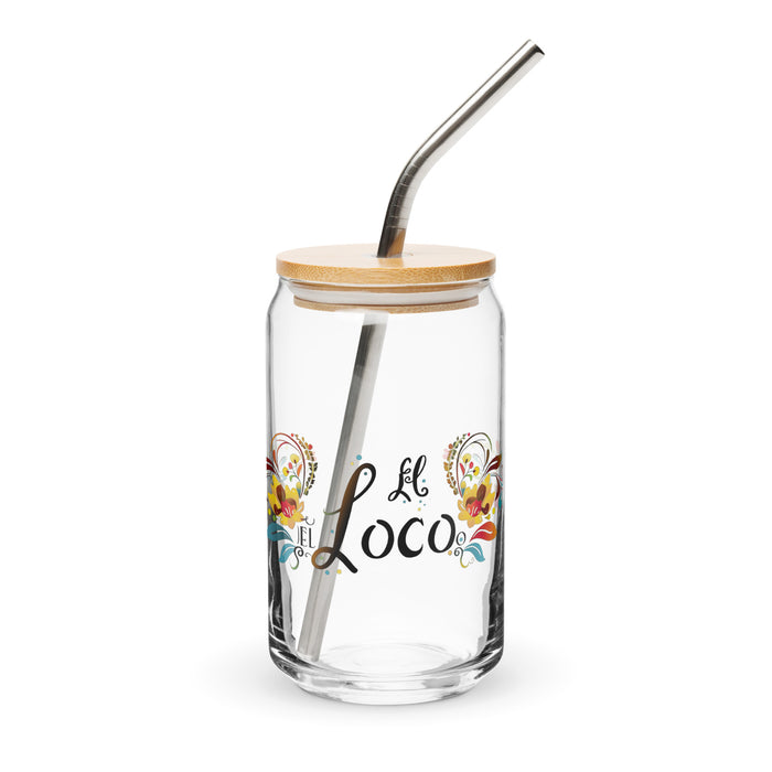 Pieza de arte exclusiva de El Loco, vaso de vidrio con forma de lata para el hogar, la oficina, el trabajo, el orgullo mexicano y español, vaso de vidrio con caligrafía única en su tipo | E10