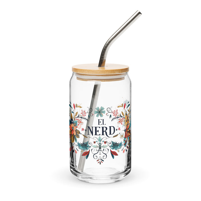 El Nerd Exclusive Art Piece Can-Shaped Glass Home Office Work Mexican Spanish Pride Gift Cup One-Of-A-Kind Calligraphy Glass | E1