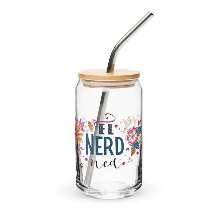 El Nerd Exclusive Art Piece Can-Shaped Glass Home Office Work Mexican Spanish Pride Gift Cup One-Of-A-Kind Calligraphy Glass | E2