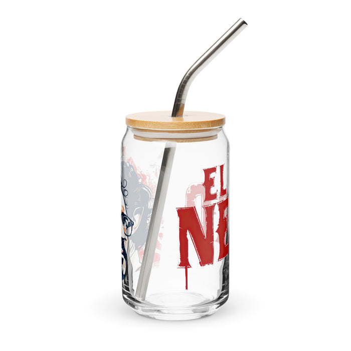 El Nerd Exclusive Art Piece Can-Shaped Glass Home Office Work Mexican Spanish Pride Gift Cup One-Of-A-Kind Calligraphy Glass | E4