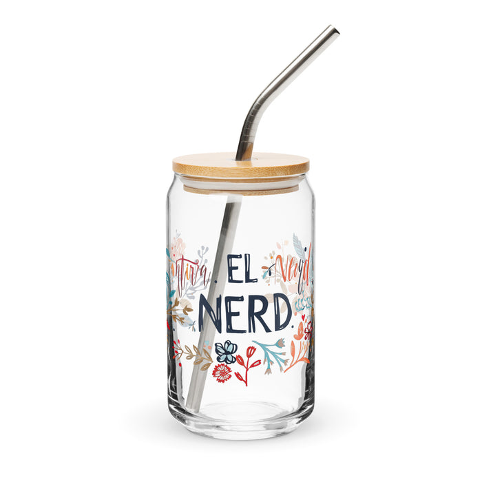 El Nerd Exclusive Art Piece Can-Shaped Glass Home Office Work Mexican Spanish Pride Gift Cup One-Of-A-Kind Calligraphy Glass | E5