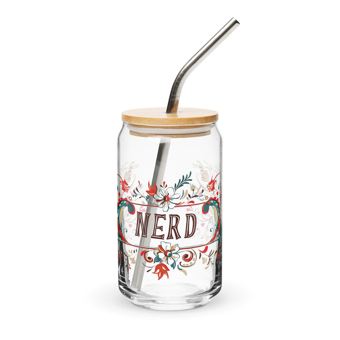 El Nerd Exclusive Art Piece Can-Shaped Glass Home Office Work Mexican Spanish Pride Gift Cup One-Of-A-Kind Calligraphy Glass | E7