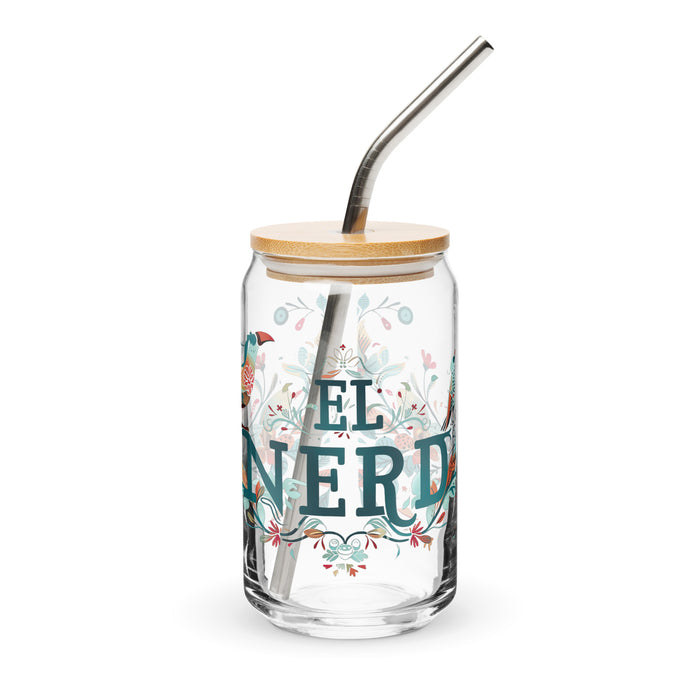 El Nerd Exclusive Art Piece Can-Shaped Glass Home Office Work Mexican Spanish Pride Gift Cup One-Of-A-Kind Calligraphy Glass | E9