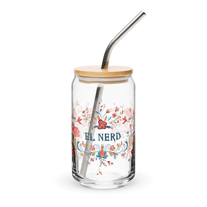 El Nerd Exclusive Art Piece Can-Shaped Glass Home Office Work Mexican Spanish Pride Gift Cup One-Of-A-Kind Calligraphy Glass | E11