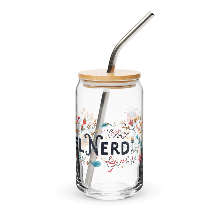 El Nerd Exclusive Art Piece Can-Shaped Glass Home Office Work Mexican Spanish Pride Gift Cup One-Of-A-Kind Calligraphy Glass | E12