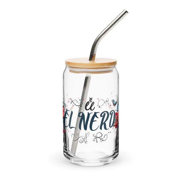 El Nerd Exclusive Art Piece Can-Shaped Glass Home Office Work Mexican Spanish Pride Gift Cup One-Of-A-Kind Calligraphy Glass | E14