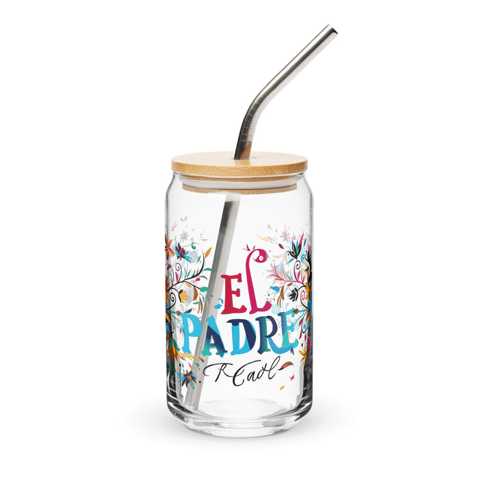 El Padre Exclusive Art Piece Can-Shaped Glass Home Office Work Mexican Spanish Pride Gift Cup One-Of-A-Kind Calligraphy Glass | E2