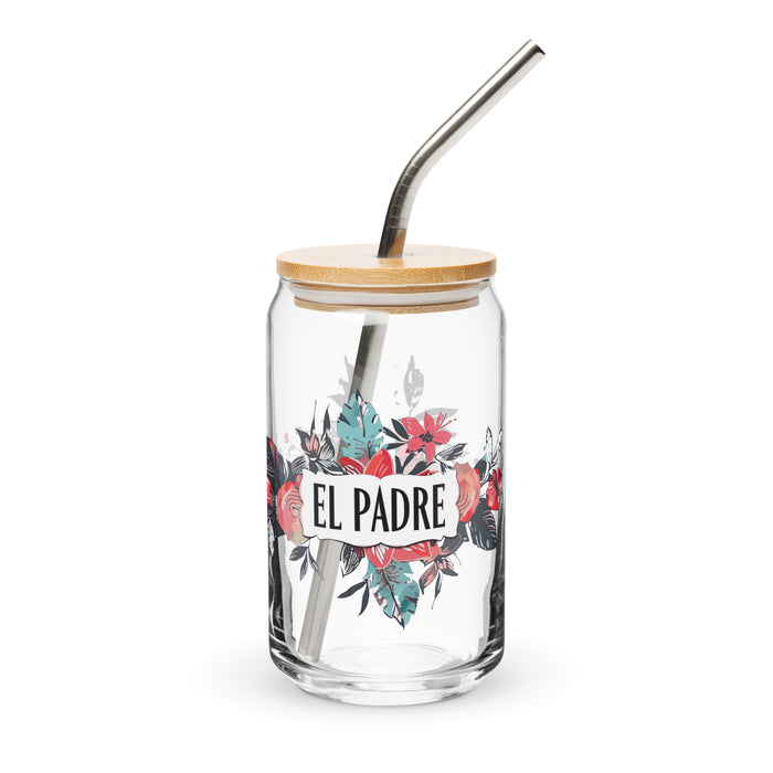 El Padre Exclusive Art Piece Can-Shaped Glass Home Office Work Mexican Spanish Pride Gift Cup One-Of-A-Kind Calligraphy Glass | E5